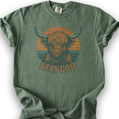 Highland Cow "Stay Coo" T-Shirt - Moss