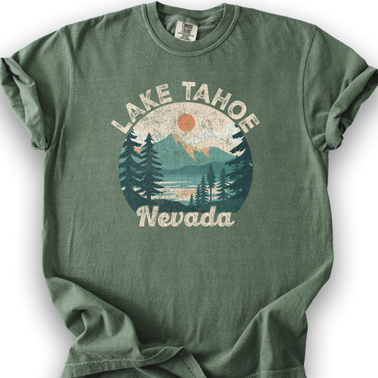 Lake Tahoe Nevada Vintage Circle T-Shirt - Moss