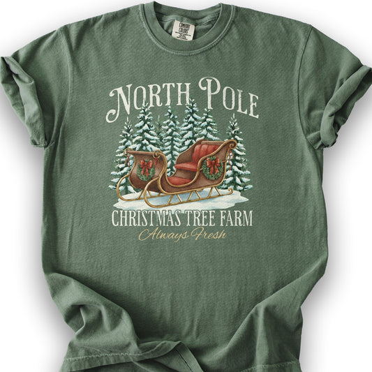 North Pole Christmas Tree Farm T-Shirt - Moss