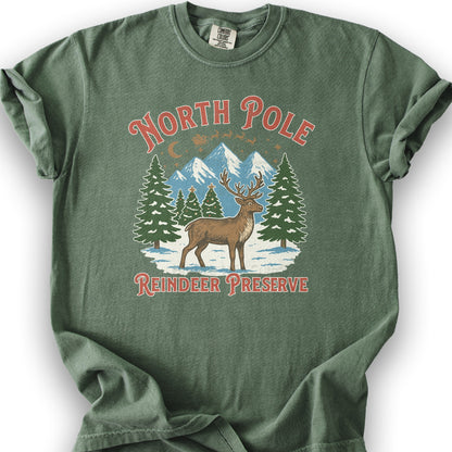 North Pole Reindeer Preserve T-Shirt - Moss