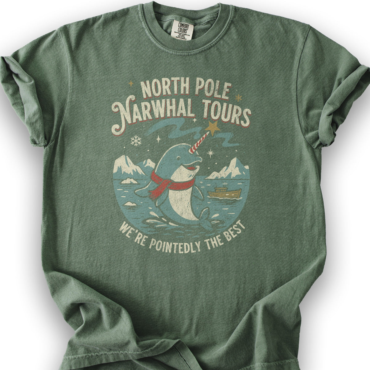 North Pole Narwhal Tours T-shirt - Moss