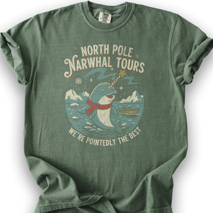 North Pole Narwhal Tours T-shirt - Moss