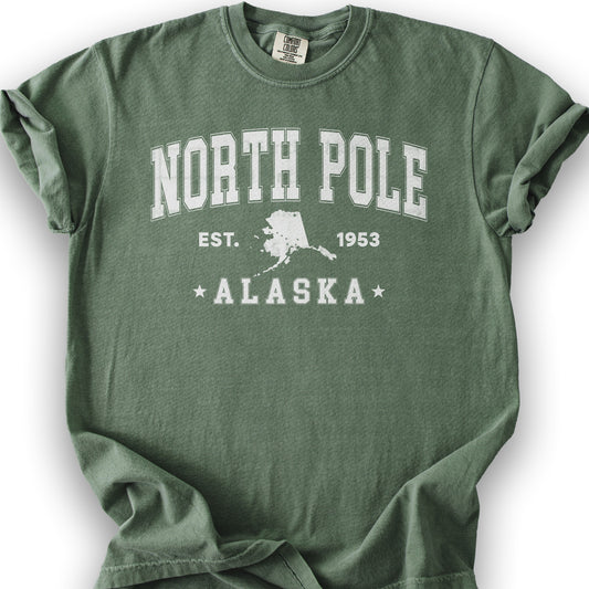 North Pole Alaska Varsity T-shirt - Moss