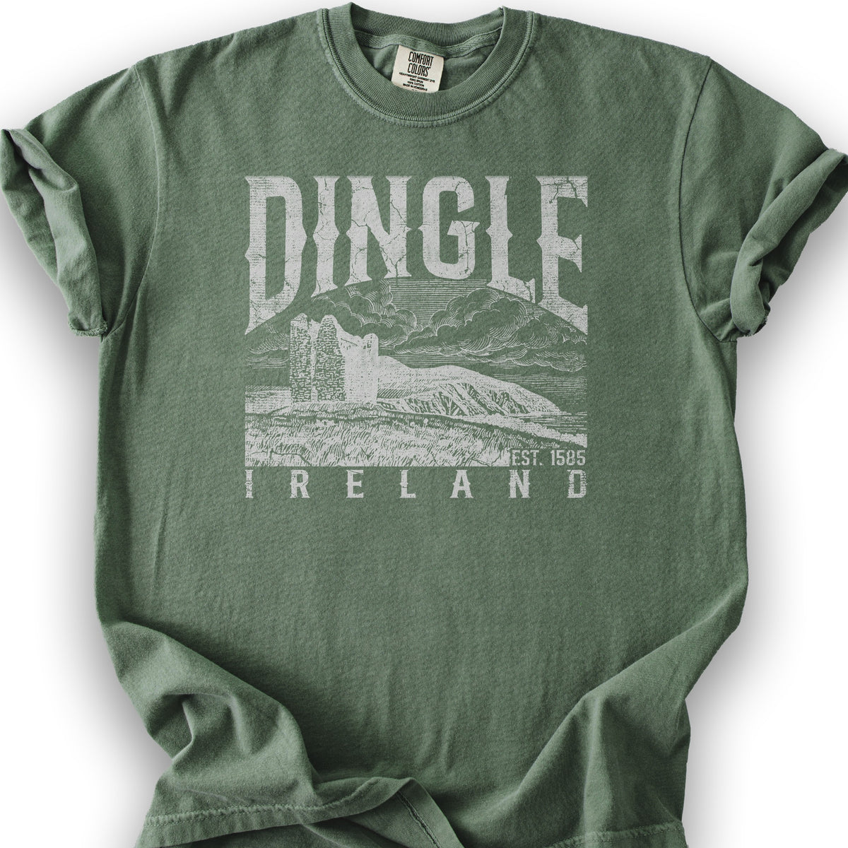 Dingle Ireland Vintage Print T-Shirt - Moss