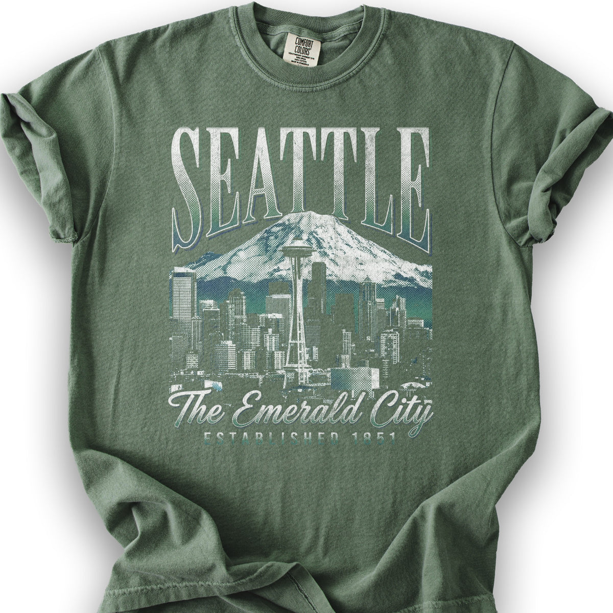 Seattle 90's Halftone T-Shirt - Moss