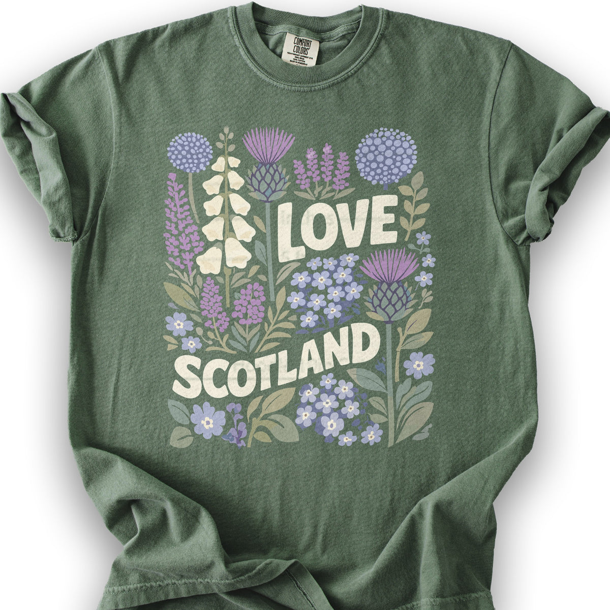 Love Scotland Flowers T-Shirt - Moss