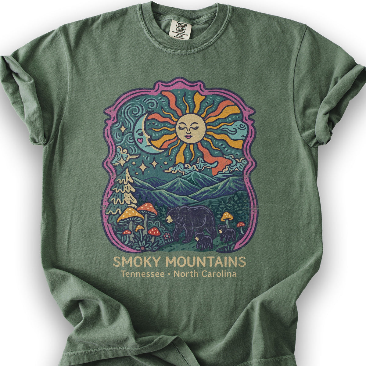 Smoky Mountains Groovy Bears T-Shirt - Moss