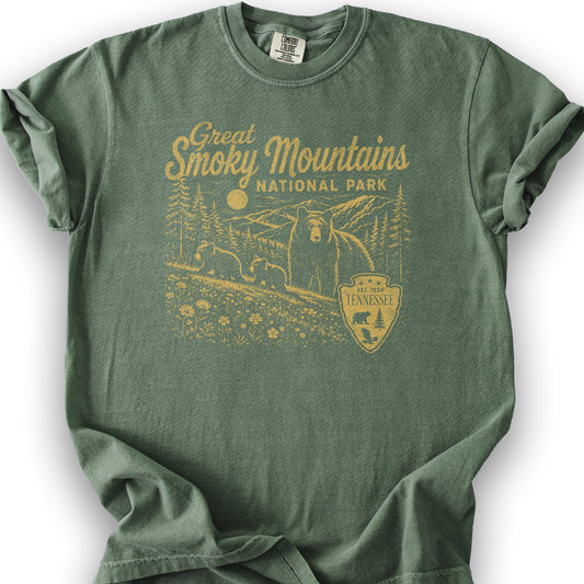 Smoky Mountains Vintage Sketch T-Shirt - Moss