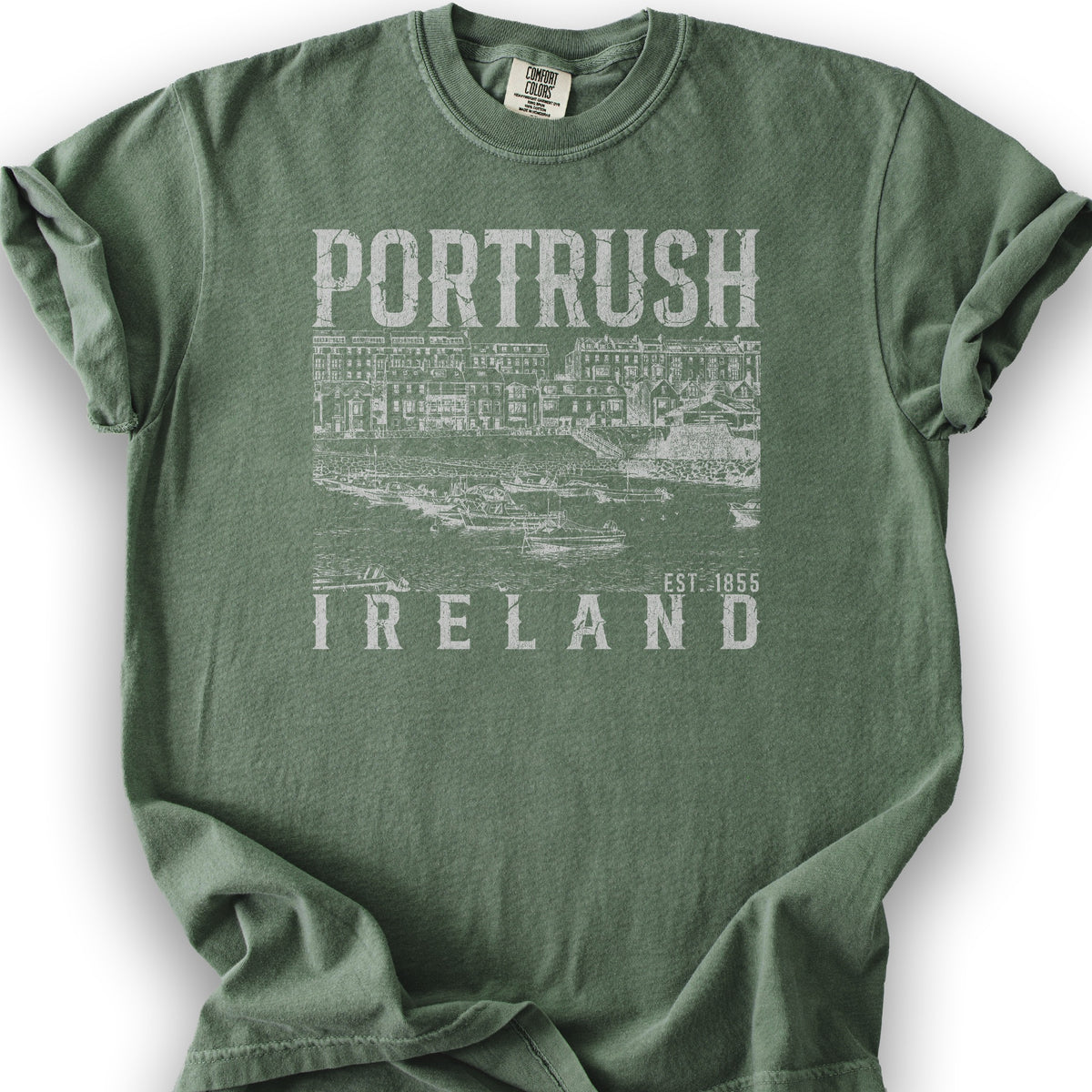 Portrush Ireland Sketch T-Shirt - Moss