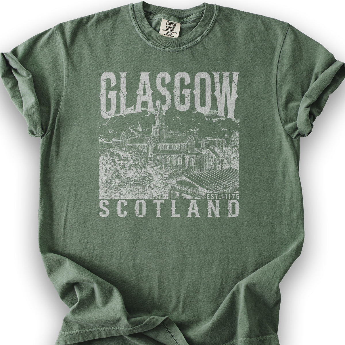 Glasgow Scotland Sketch T-Shirt - Moss
