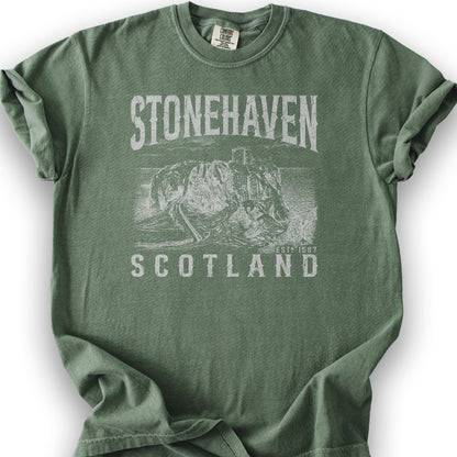Stonehaven Scotland Sketch T-Shirt - Moss