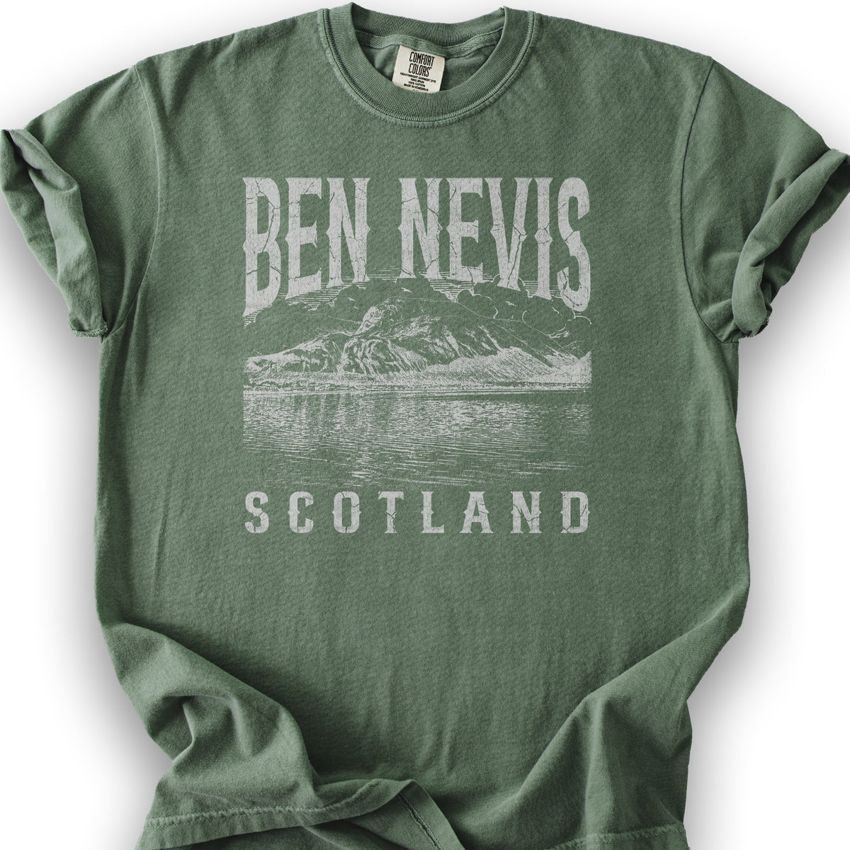 Ben Nevis Scotland Sketch T-Shirt - Moss