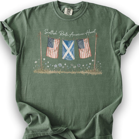 Scottish Roots American Heart T-Shirt - Moss