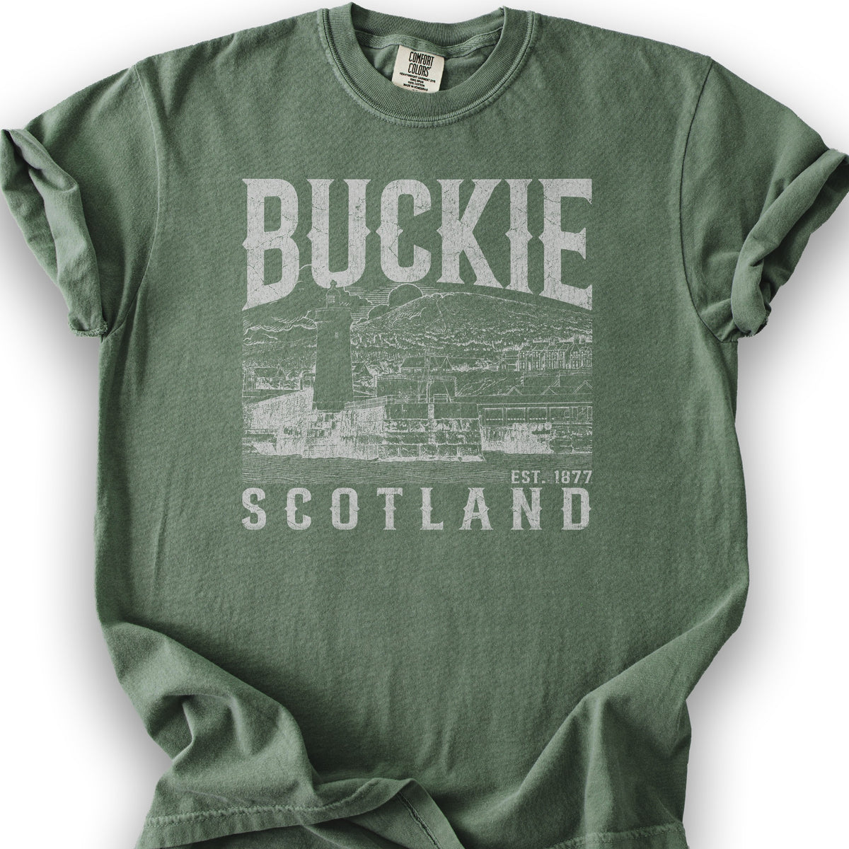 Buckie Scotland Sketch T-Shirt - Moss
