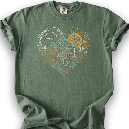 Scotland Is Calling Heart T-Shirt - Moss