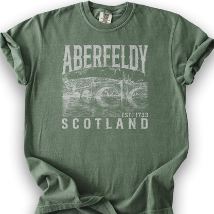 Aberfeldy Scotland Sketch T-Shirt - Moss