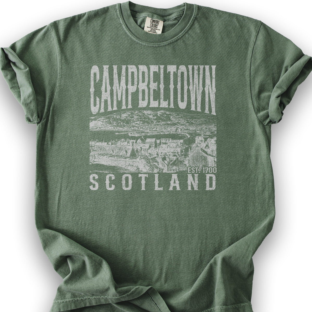 Campbeltown Scotland Sketch T-Shirt - Moss