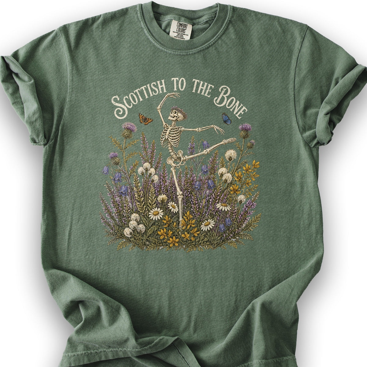 Scottish Floral Bone T-Shirt - Moss