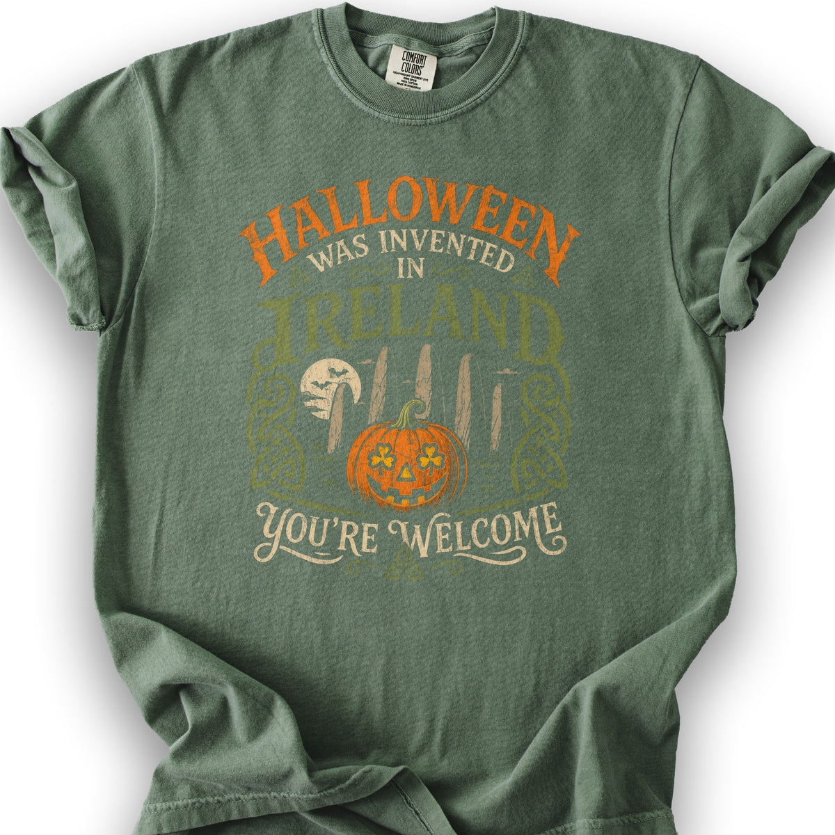 Invented In Ireland Halloween T-Shirt - Moss