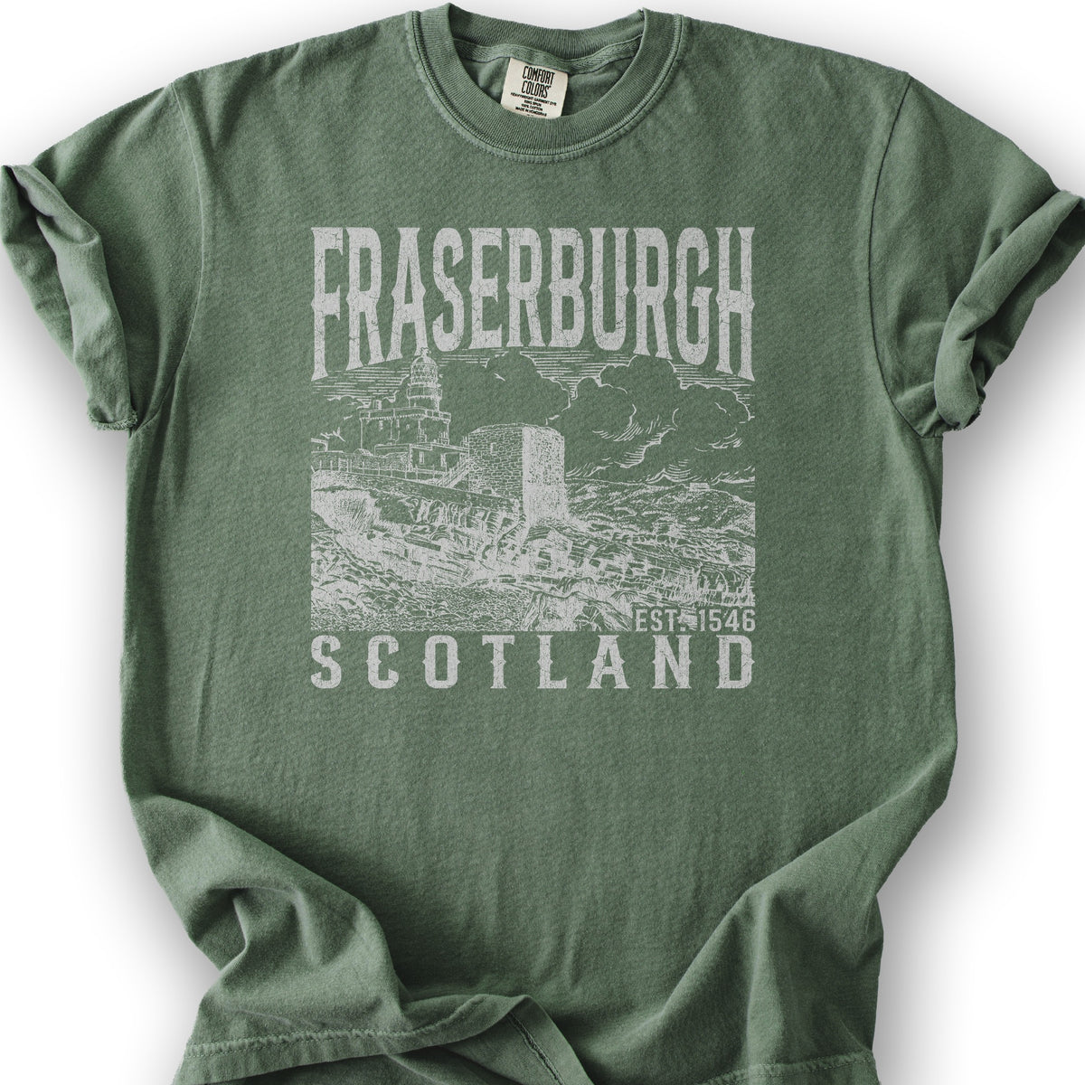 Fraserburgh Scotland Sketch T-Shirt - Moss