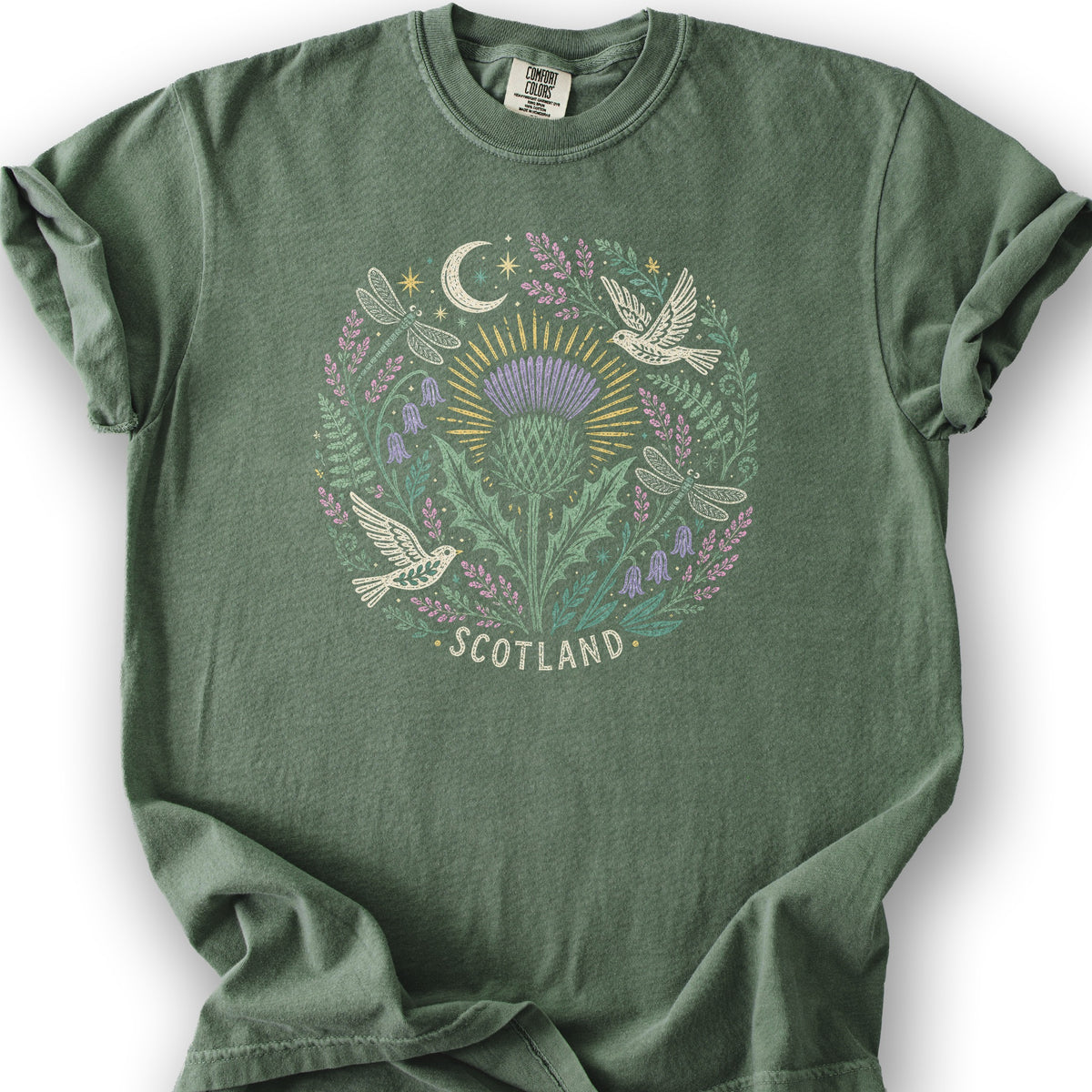 Scotland Thistle Doves T-Shirt - Moss