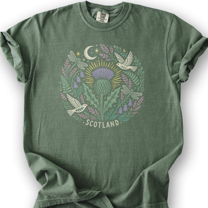 Scotland Thistle Doves T-Shirt - Moss