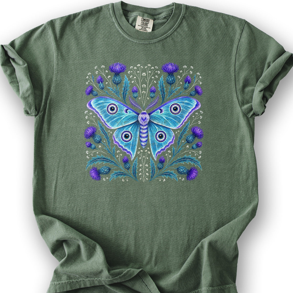Emperor Moth Thistle T-Shirt - Moss