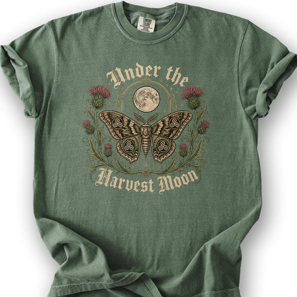 Gothic Harvest Moon Moth T-Shirt - Moss