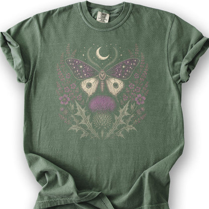 Crescent Thistle Moth Moon T-Shirt - Moss