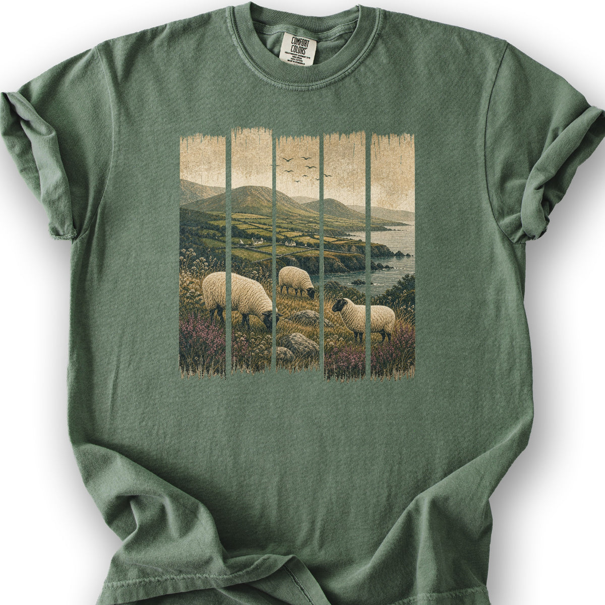 Ireland Sheep Panels T-Shirt - Moss