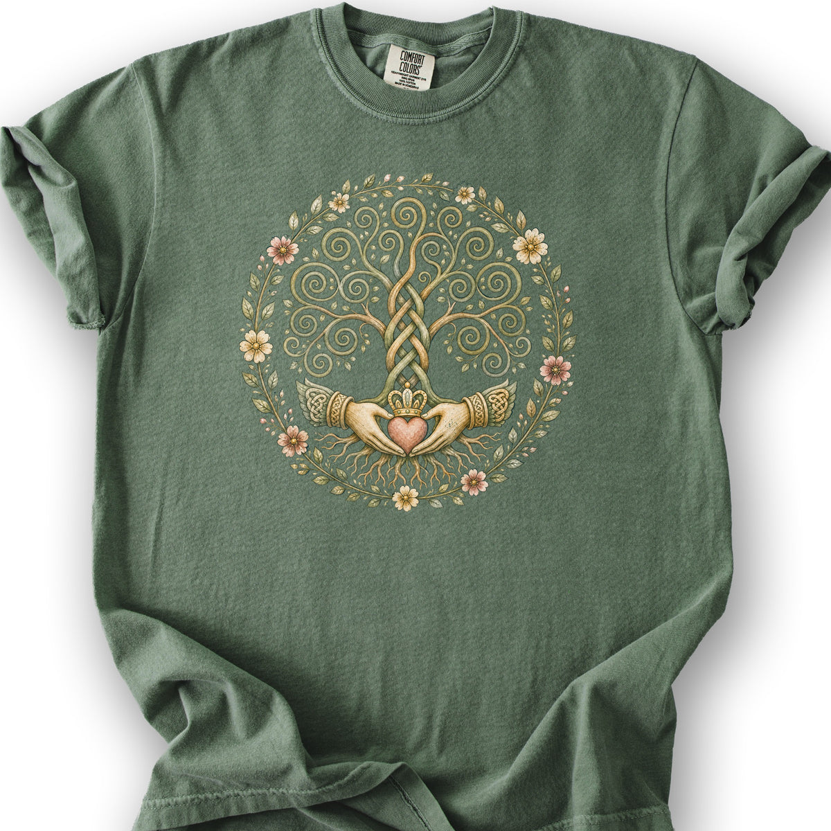 Claddagh Triskele Tree T-Shirt - Moss