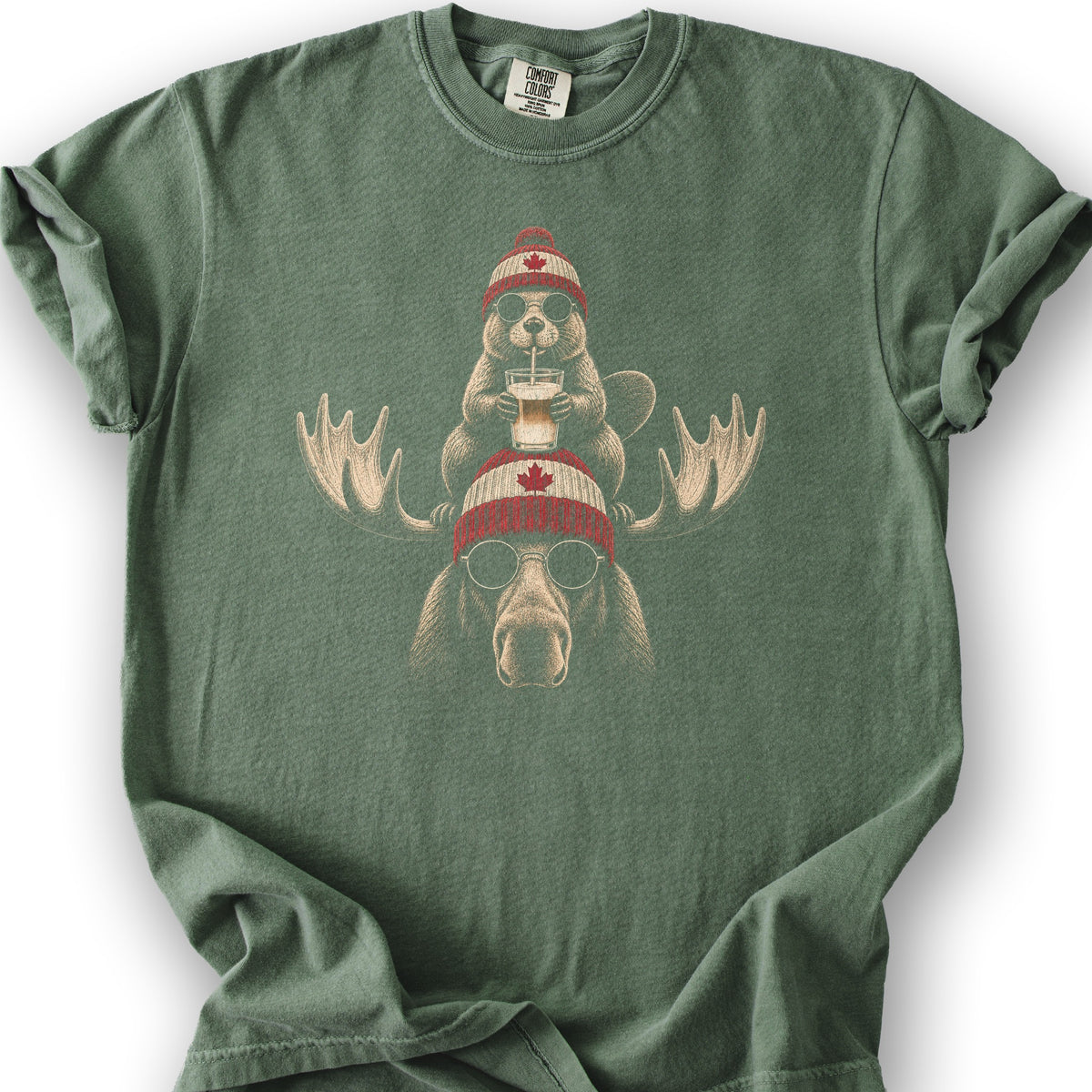Beaver Moose Canada T-Shirt - Moss