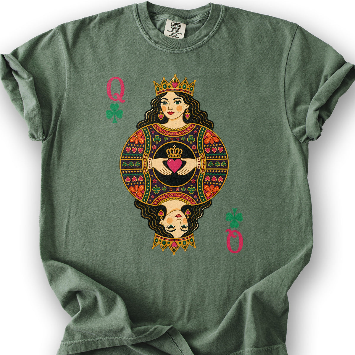 Shamrock Queen Playing Card T-Shirt - Moss