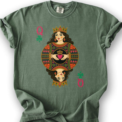 Shamrock Queen Playing Card T-Shirt - Moss