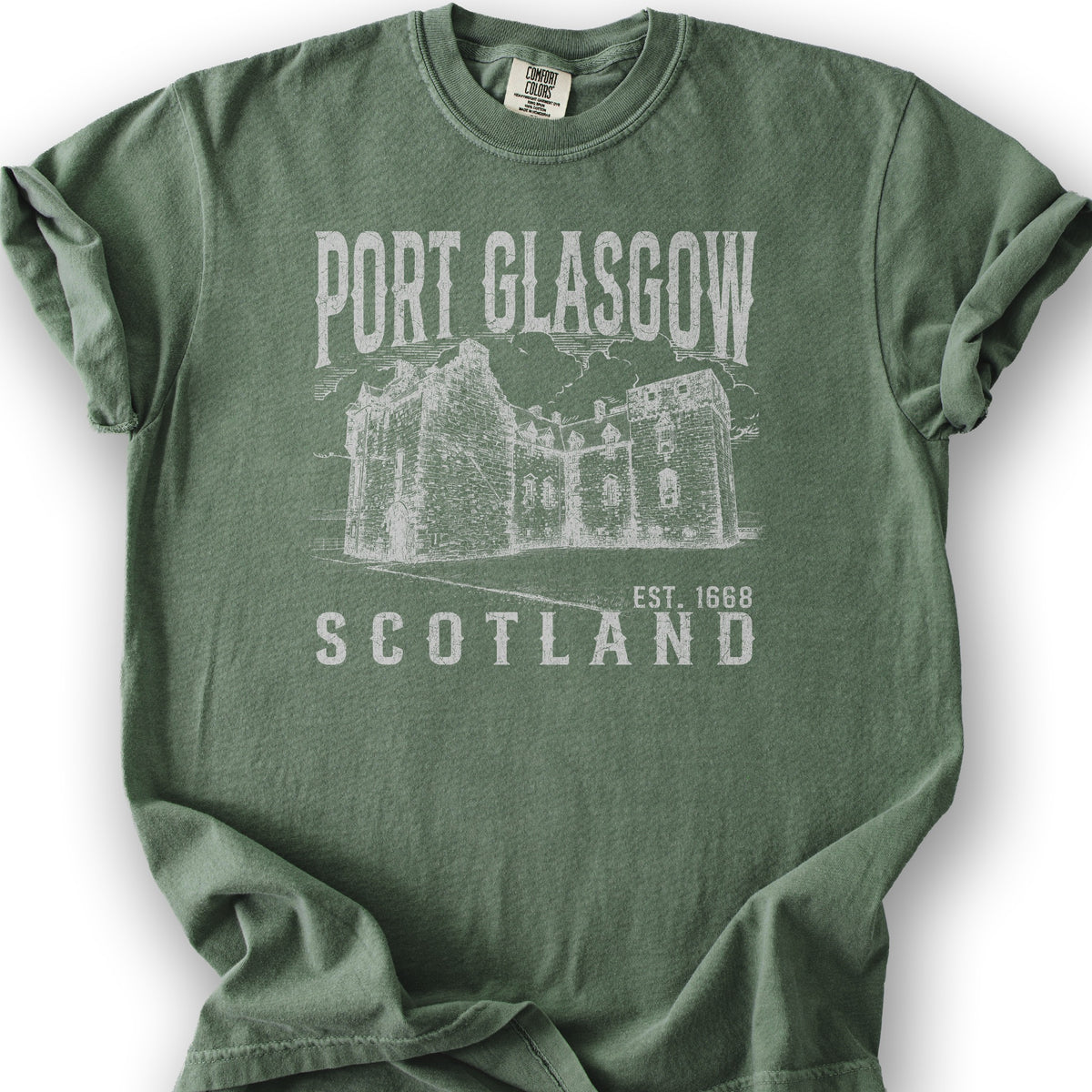 Port Glasgow Scotland Sketch T-Shirt - Moss