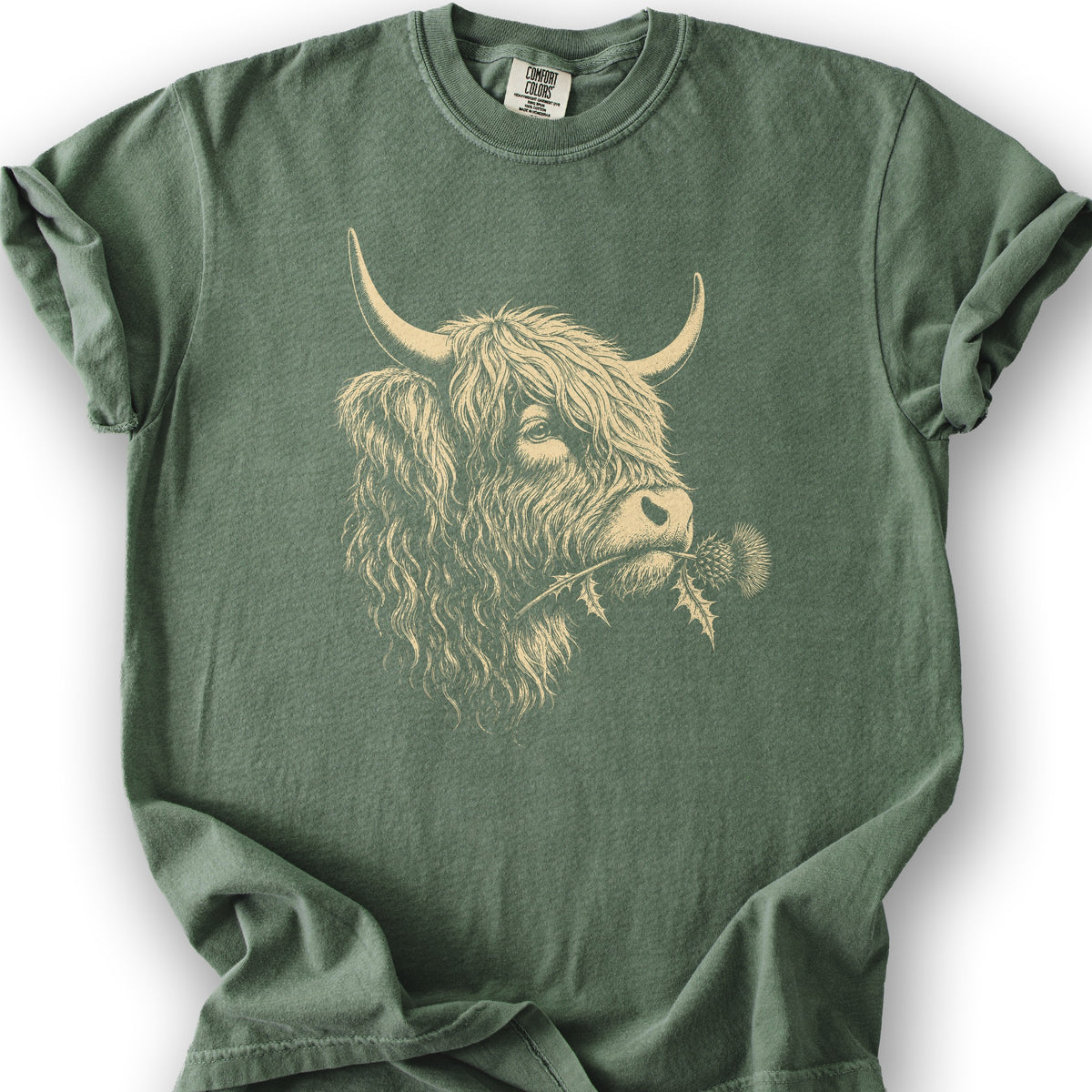 Coo With Thistle T-Shirt - Moss