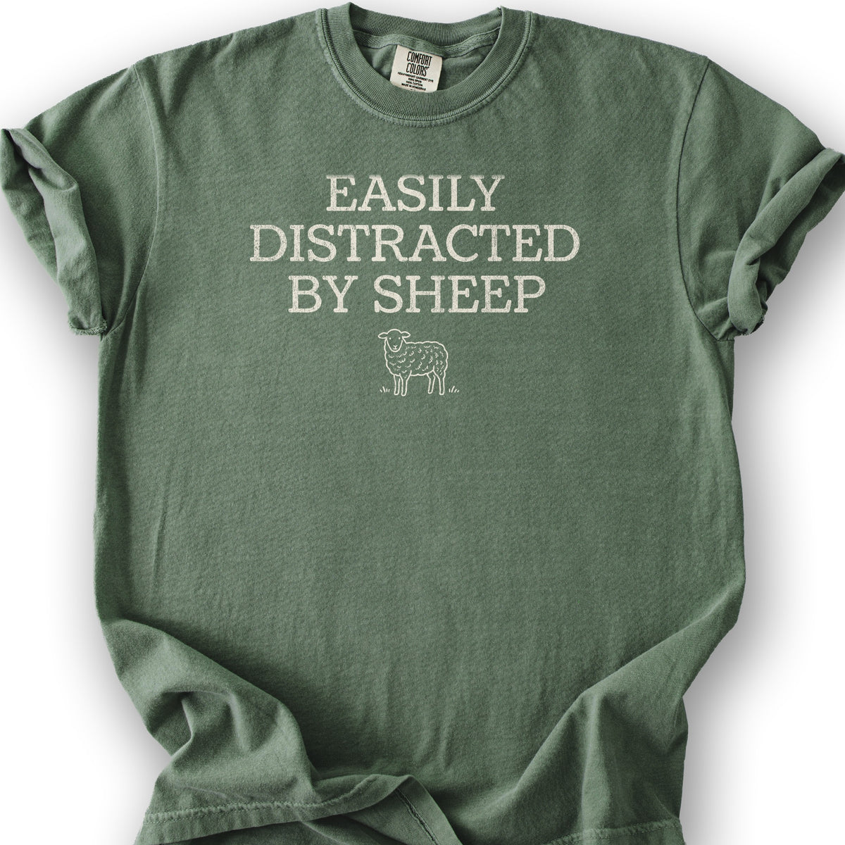 Easily Distracted By Sheep T-Shirt - Moss