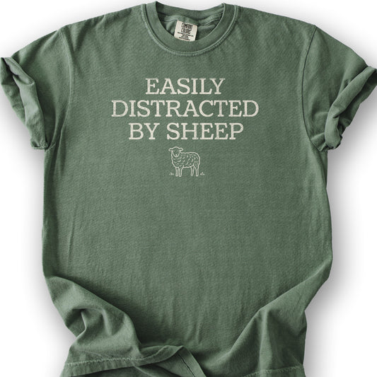 Easily Distracted By Sheep T-Shirt - Moss