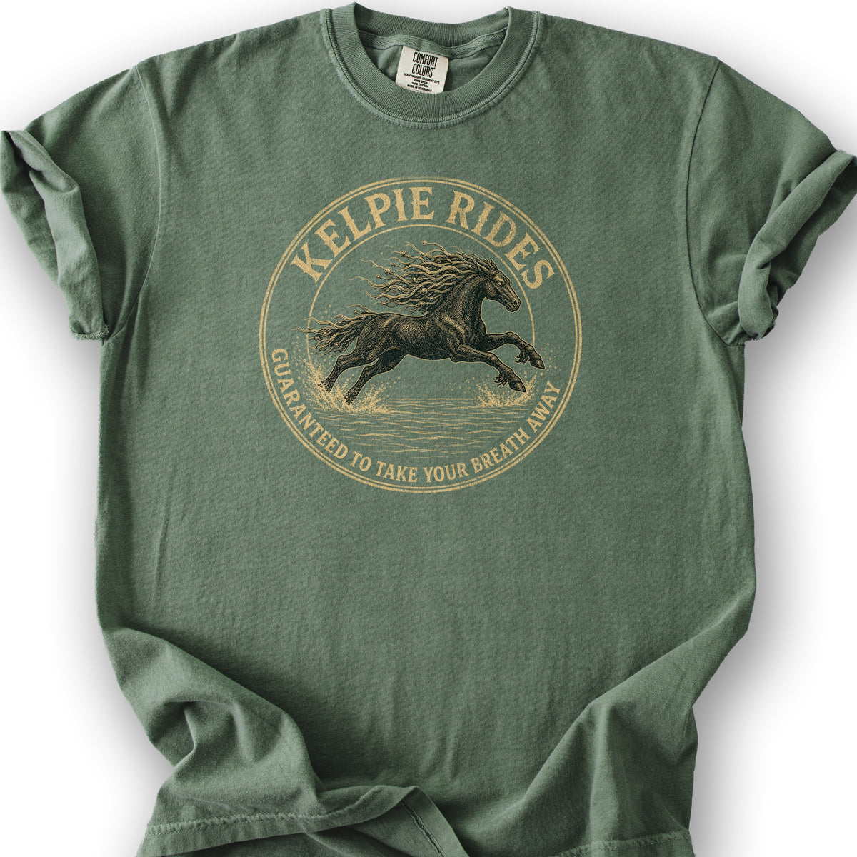 Kelpie Rides Badge T-Shirt - Moss