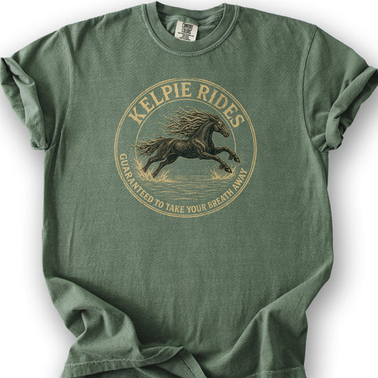 Kelpie Rides Badge T-Shirt - Moss