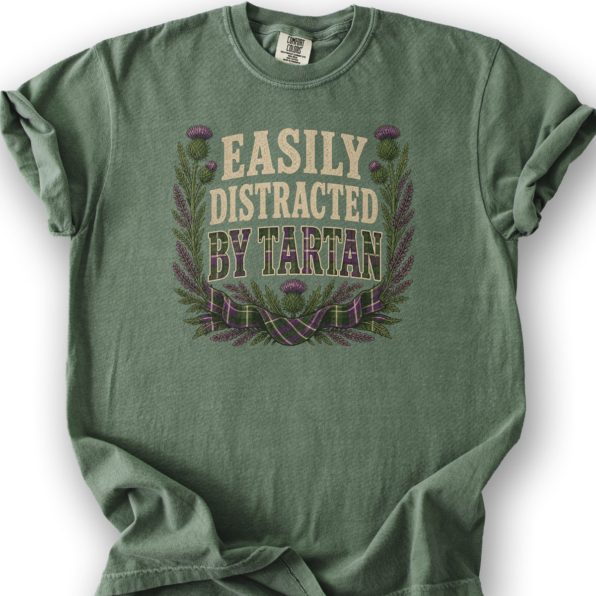 Easily Distracted By Tartan T-Shirt - Moss