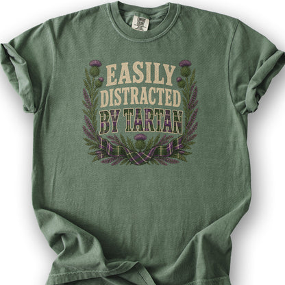 Easily Distracted By Tartan T-Shirt - Moss