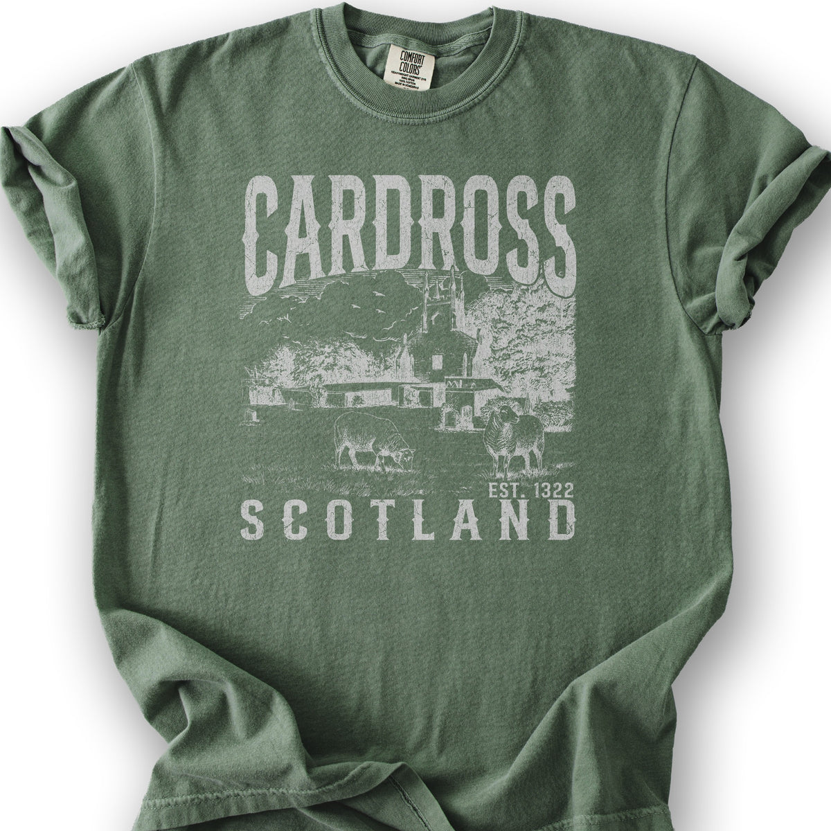 Cardross Scotland Sketch T-Shirt - Moss