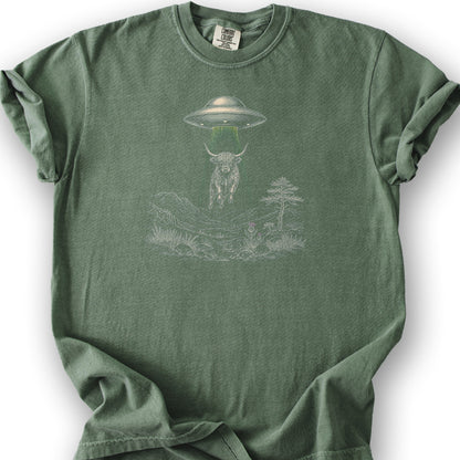 Highland Coo UFO T-Shirt - Moss