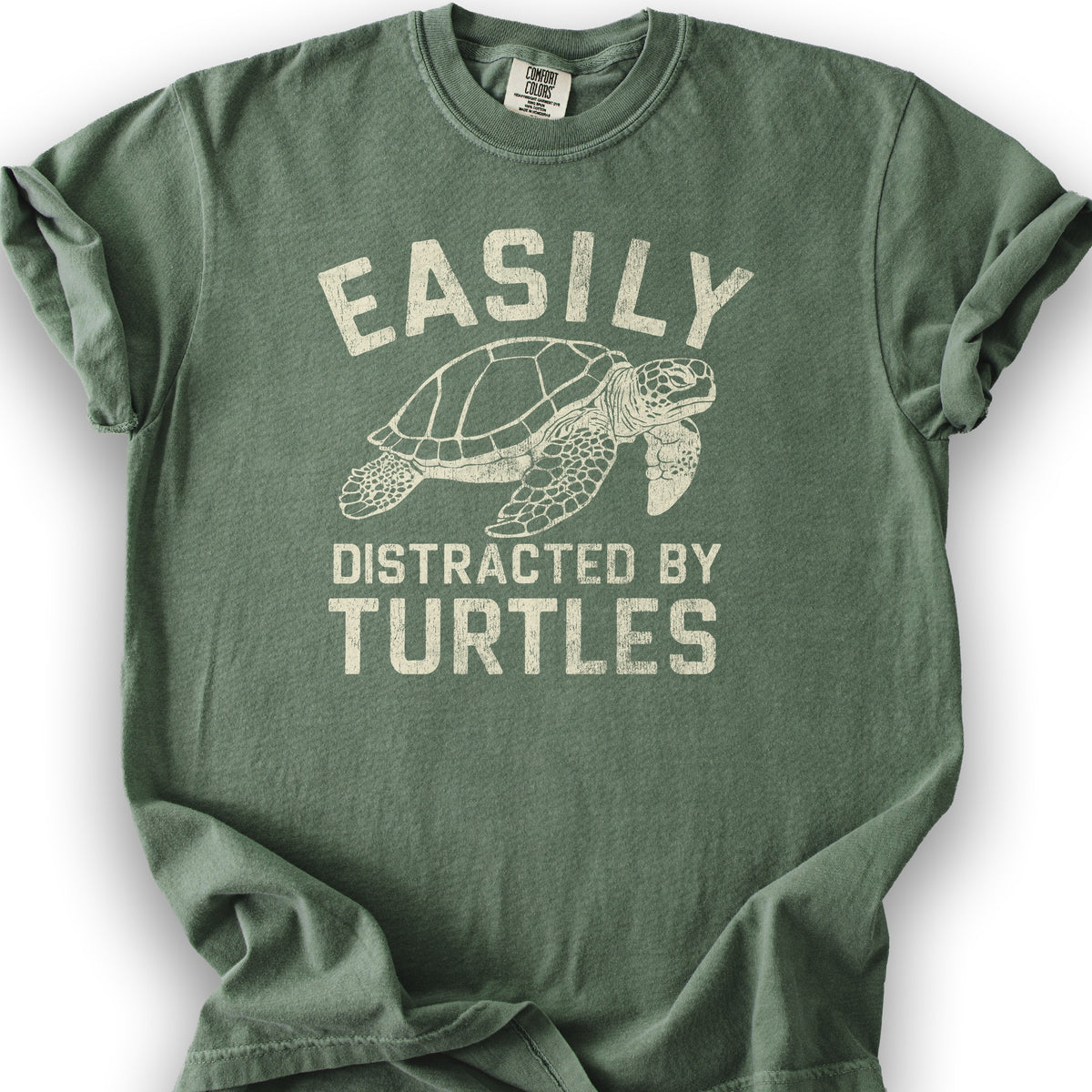 Easily Distracted By Turtles T-Shirt - Moss