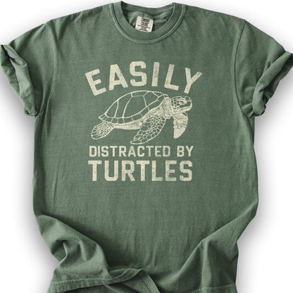 Easily Distracted By Turtles T-Shirt - Moss