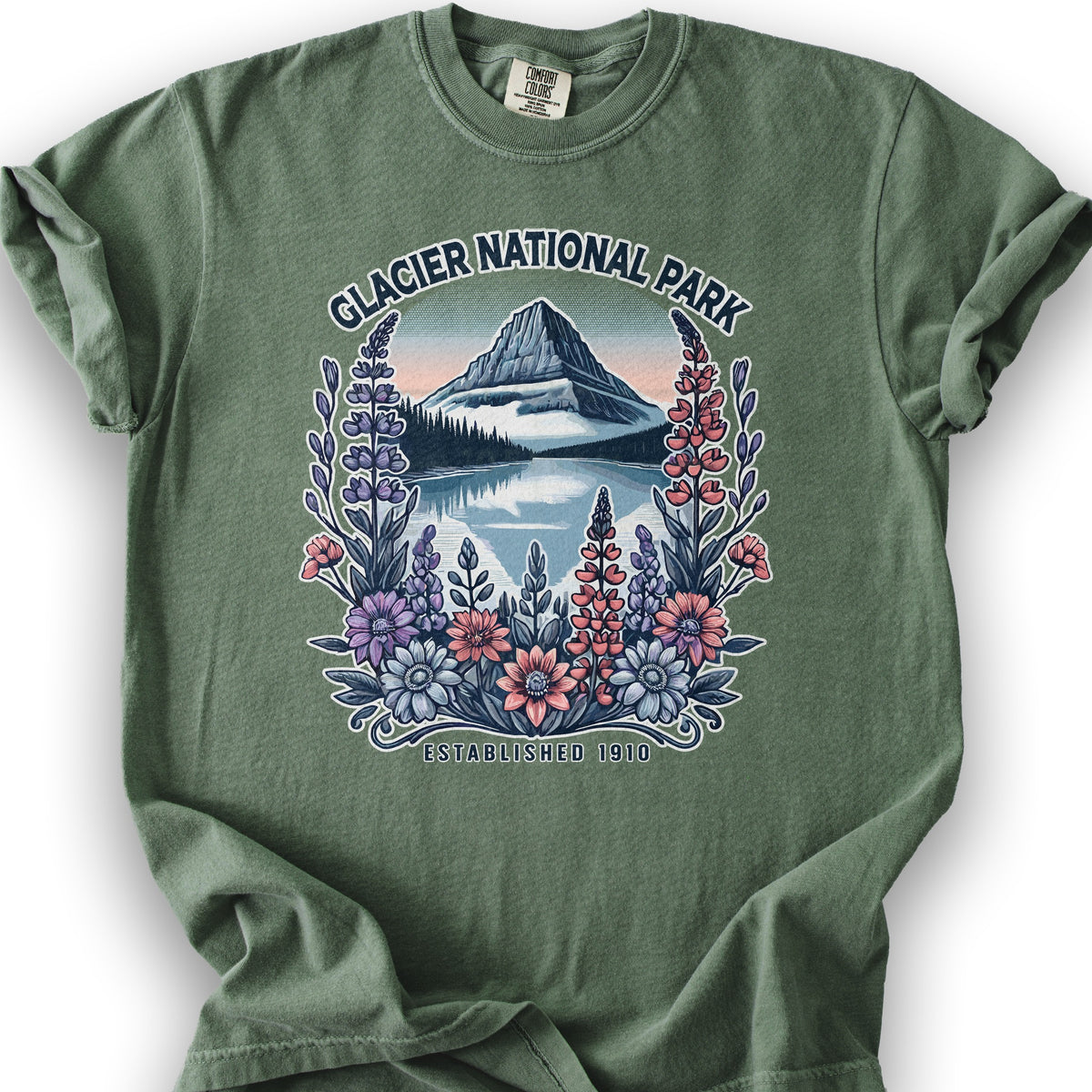 Glacier National Park "Wildflower" T-Shirt - Moss