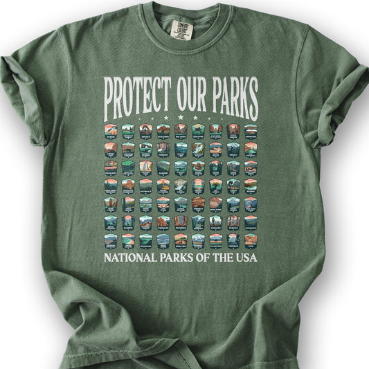 Protect Our Parks Badges T-Shirt - Moss