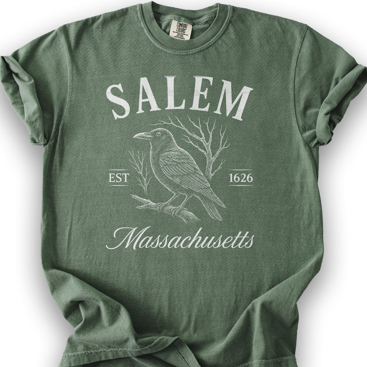 Salem Massachusetts Raven T-Shirt - Moss