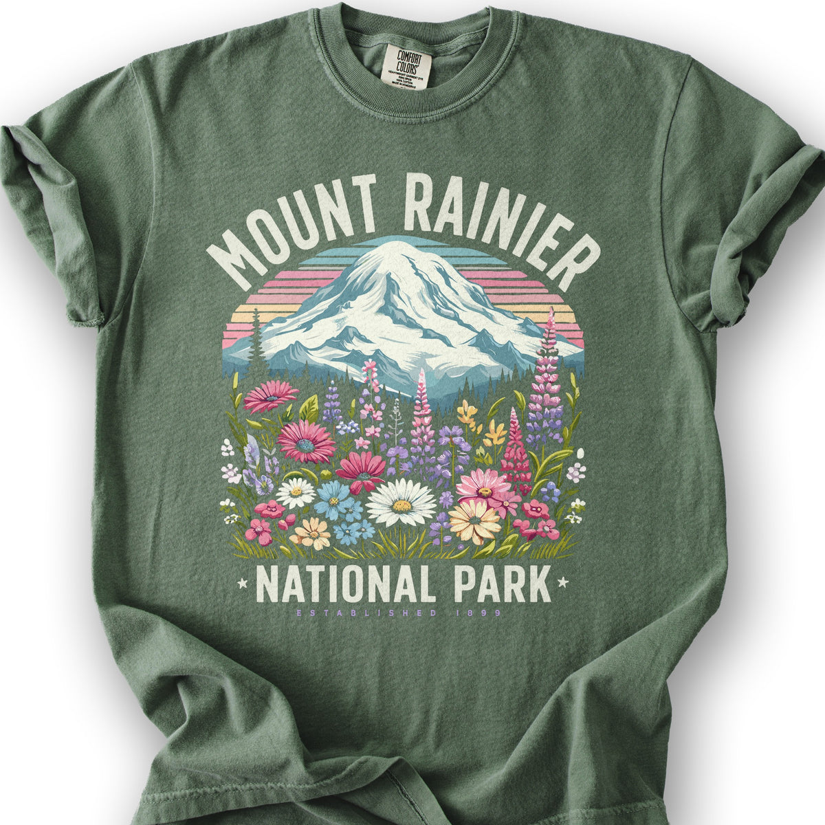 Mount Rainier National Park "Wildflowers" T-Shirt - Moss